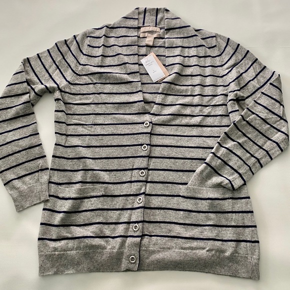 NEW Banana Republic grey w/ navy stripes cardigan. - Picture 1 of 2
